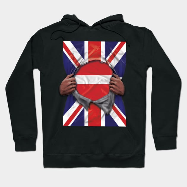 Latvia Flag Great Britain Flag Ripped - Gift for Latvian From Latvia Hoodie by Country Flags